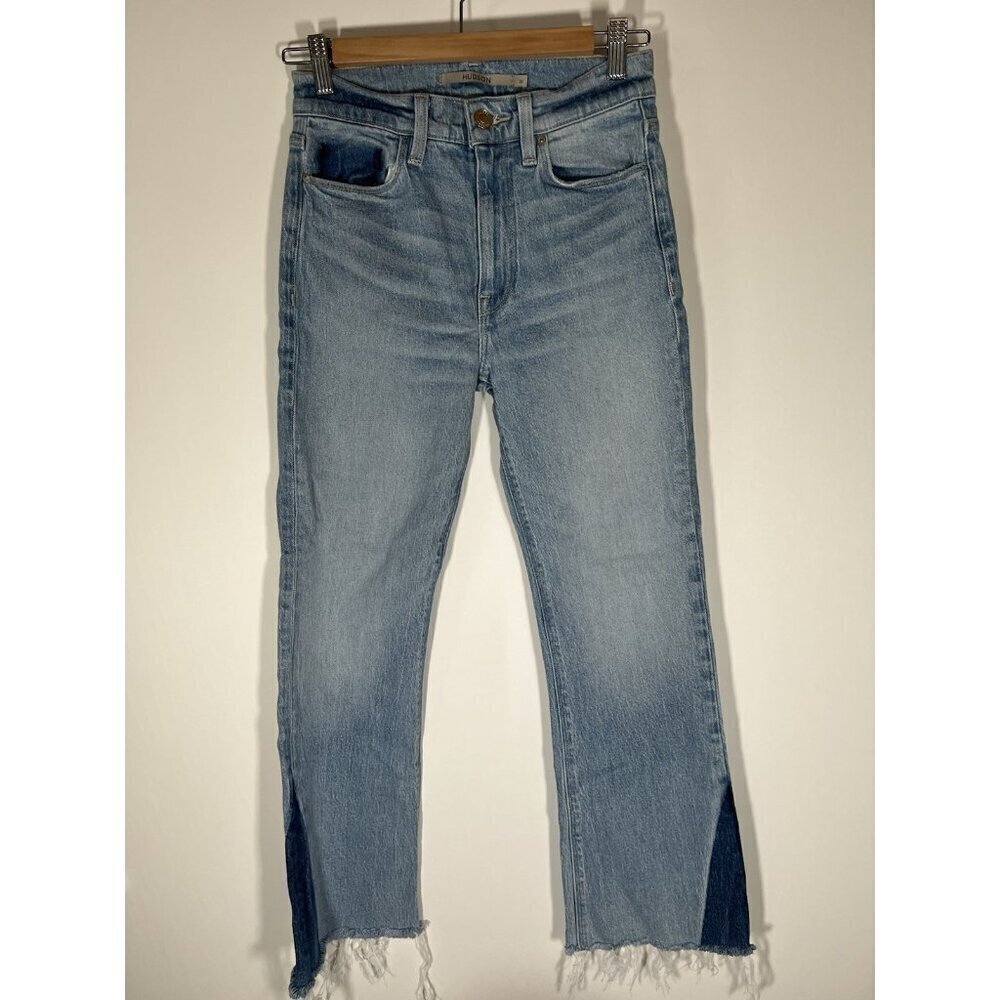 Hudson Barbara bootcut cropped fringe jeans in Ivy sz 26 stretch colorblock high